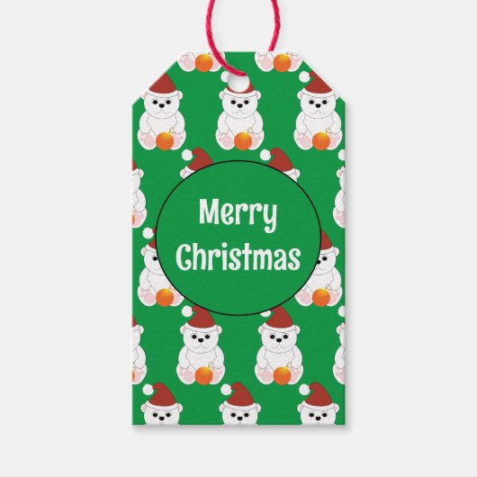 Polar bear Christmas Santa Cute Greenから ギフトタグ (正面)