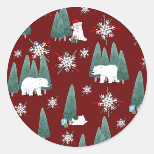 Polar Bear Christmas Sticker ラウンドシール (正面)