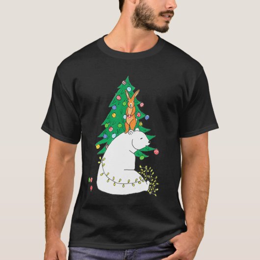 Polar Bear Christmas Tree Cute Happy Animals Fun Tシャツ (正面)