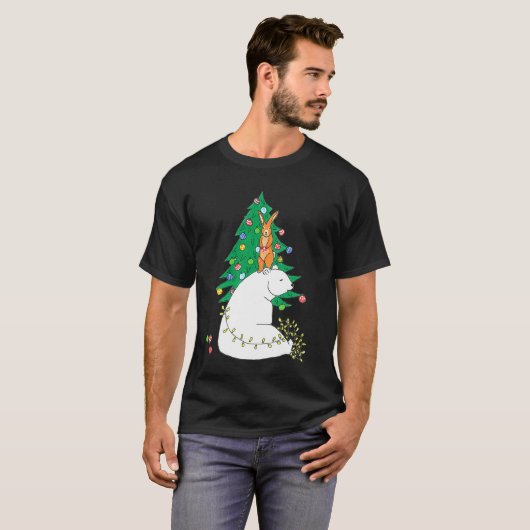 Polar Bear Christmas Tree Cute Happy Animals Fun Tシャツ (正面フル)