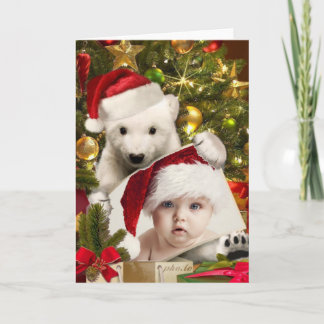Polar Bear Cubがクリスマスの写真を持っている シーズンカード