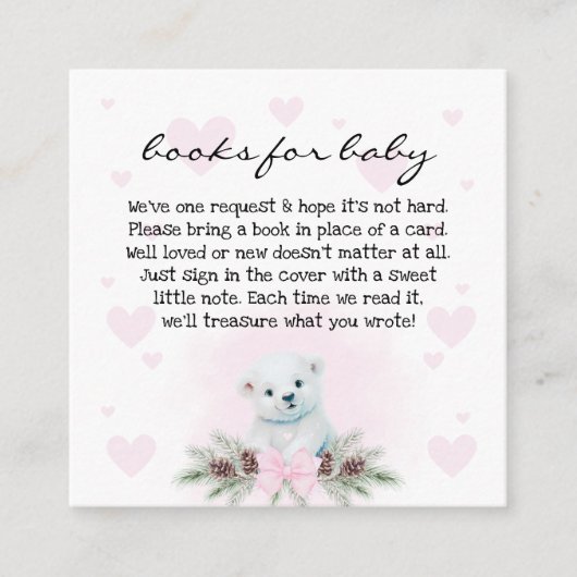 Polar Bear Cub Baby Shower Books forベビー エンクロージャーカード (正面)