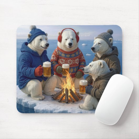 Polar Bear Drinking Around a Campfire  マウスパッド (マウス)