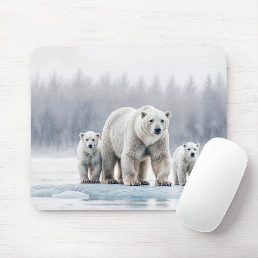 Polar Bear Family On an Ice Floe マウスパッド (マウス)