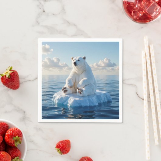 Polar Bear Floating On an Ice Floe スタンダードカクテルナプキン (インサイチュ)