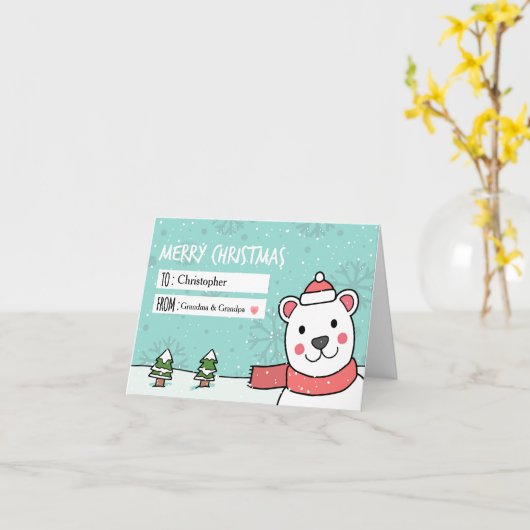 Polar Bear Holiday Money Gift Card カード (黄色い花)