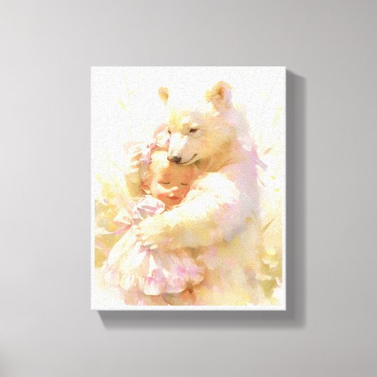 Polar Bear Hug with Baby Girl Nursery Wall Poster キャンバスプリント (正面)