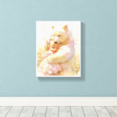 Polar Bear Hug with Baby Girl Nursery Wall Poster キャンバスプリント (インサイチュ (ウッドフロア))