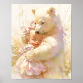Polar Bear Hug with Baby Girl Nursery Wall Poster ポスター