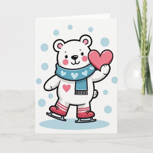 Polar Bear Ice Skating Love Card カード (正面)
