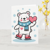 Polar Bear Ice Skating Love Card カード (黄色い花)