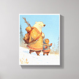 Polar Bear & Inuit Child Winter Nursery Poster キャンバスプリント