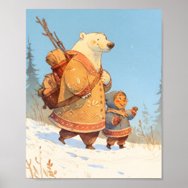 Polar Bear & Inuit Child Winter Nursery Poster ポスター