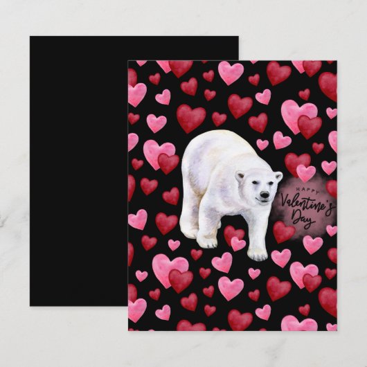 Polar Bear Love Valentine’s Day Card in Black ノートカード (正面/裏面)