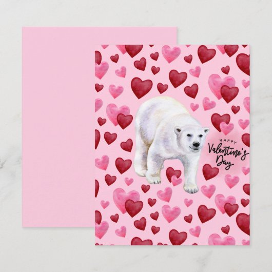 Polar Bear Love Valentine’s Day Card in Pink ノートカード (正面/裏面)