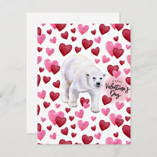 Polar Bear Love Valentine’s Day Card in White ノートカード (正面/裏面)