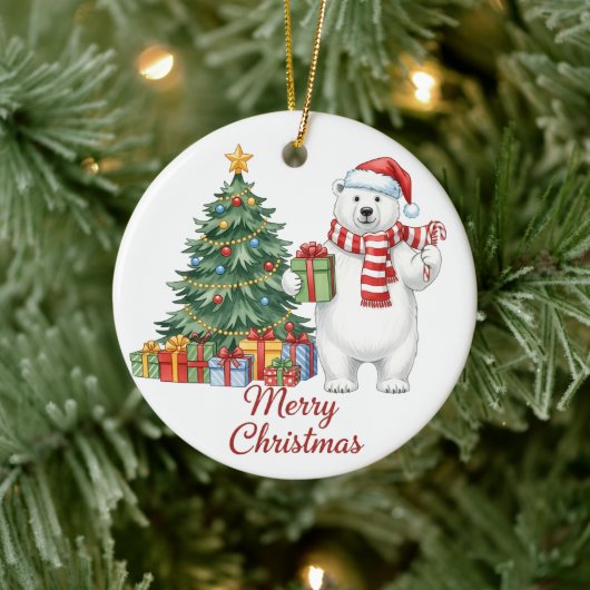 Polar Bear Merry Christmas Ornament - Personalized セラミックオーナメント (ツリー)