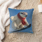 Polar Bear Mid-air on a Snowboard クッション (ブランケット)