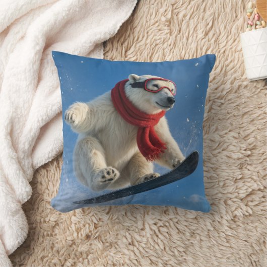 Polar Bear Mid-air on a Snowboard クッション (ブランケット)