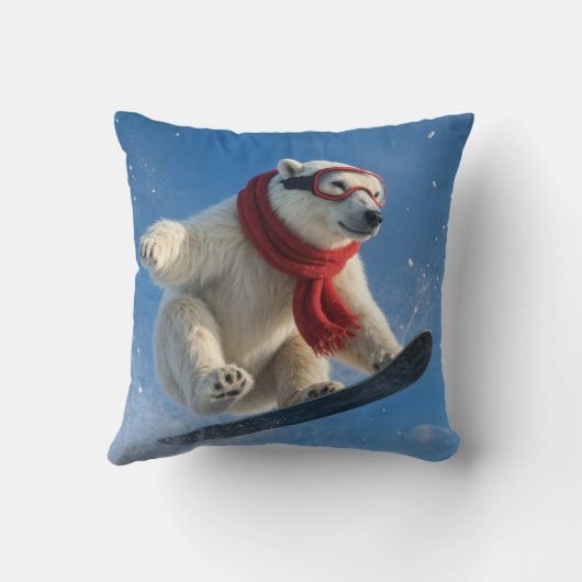 Polar Bear Mid-air on a Snowboard クッション (裏面)