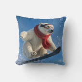 Polar Bear Mid-air on a Snowboard クッション (正面)