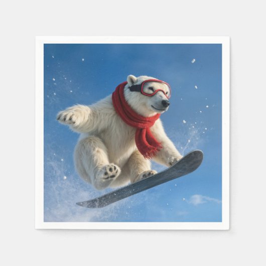 Polar Bear Mid-air on a Snowboard スタンダードカクテルナプキン (正面)