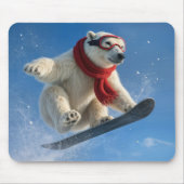 Polar Bear Mid-air on a Snowboard マウスパッド (正面)