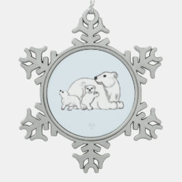 Polar Bear Mom & Cubs Snowflake Framed Ornament スノーフレークピューターオーナメント