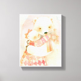 Polar Bear Mother and Cub Cuddle Nursery Poster キャンバスプリント