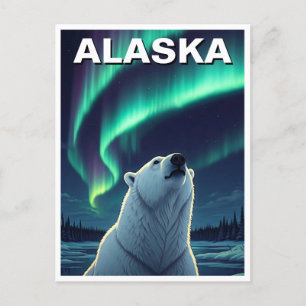 Polar Bear Northern Lightsアラスカはがき ポストカード