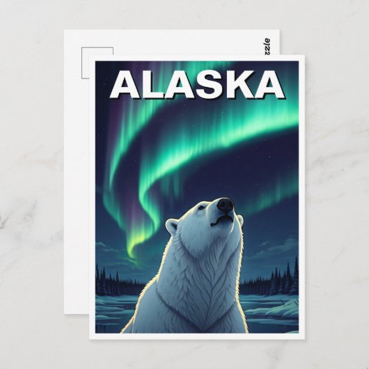 Polar Bear Northern Lightsアラスカはがき ポストカード (正面/裏面)