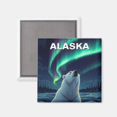 Polar Bear Northern Lightsアラスカはがき マグネット (正面/裏面)