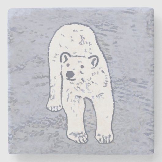 Polar Bear on Ice絵画's -オリジナル野生動物アート ストーンコースター (正面)