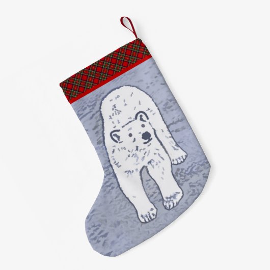 Polar Bear on Ice絵画's -オリジナル野生動物アート スモールクリスマスストッキング (裏面 (吊り時))