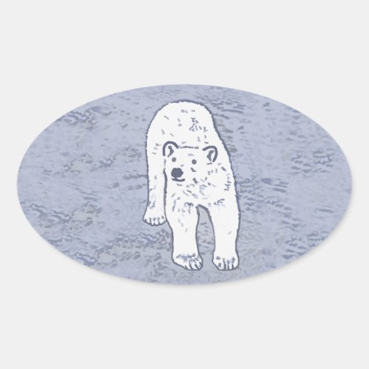Polar Bear on Ice絵画's -オリジナル野生動物アート 楕円形シール (正面)