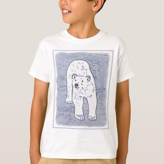 Polar Bear on Ice絵画's -オリジナル野生動物アート Tシャツ (正面)