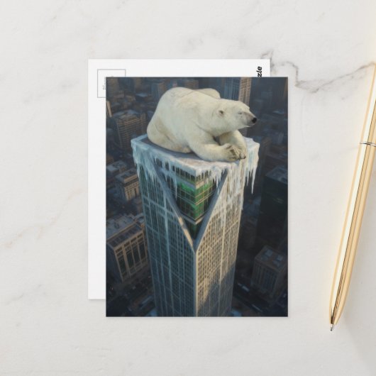 Polar Bear on Skyscraper melting ice surreal  ポストカード (正面/裏面インサイチュ)
