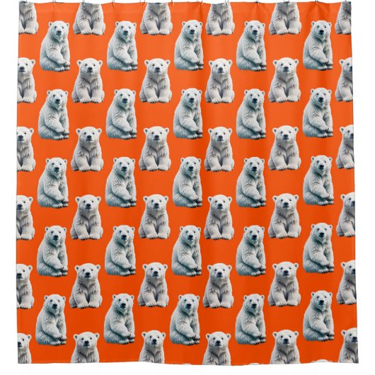 Polar Bear Pattern Design On Orange  シャワーカーテン (正面)