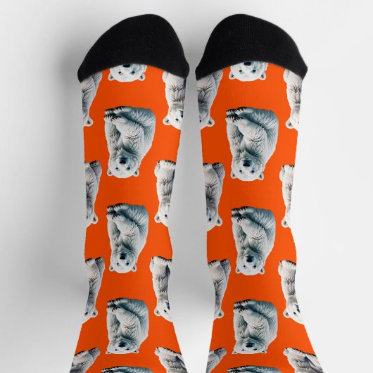 Polar Bear Pattern Design On Orange ソックス (上部)