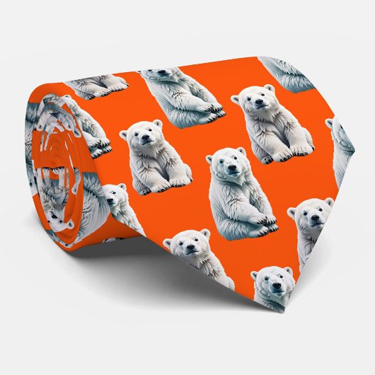 Polar Bear Pattern Design On Orange  ネクタイ