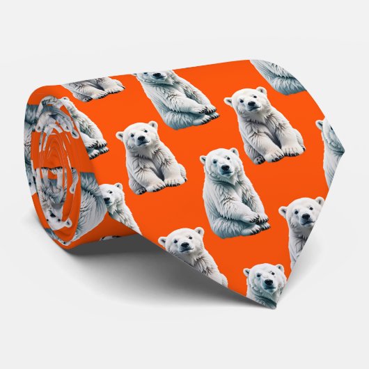 Polar Bear Pattern Design On Orange  ネクタイ (ロール)