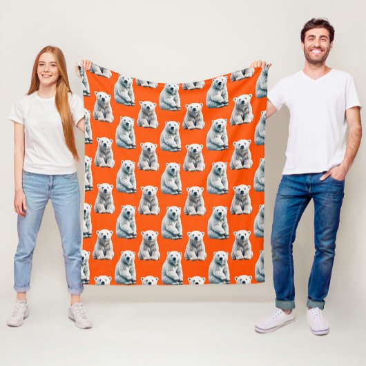 Polar Bear Pattern Design On Orange フリースブランケット