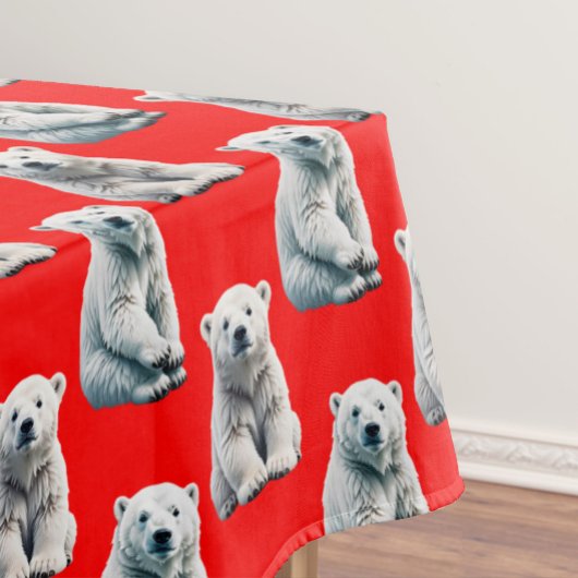 Polar Bear Pattern Design On Red  テーブルクロス