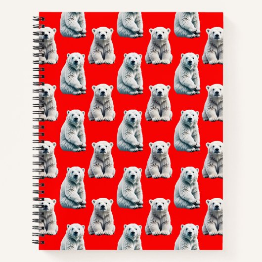 Polar Bear Pattern Design On Red ノートブック (正面)