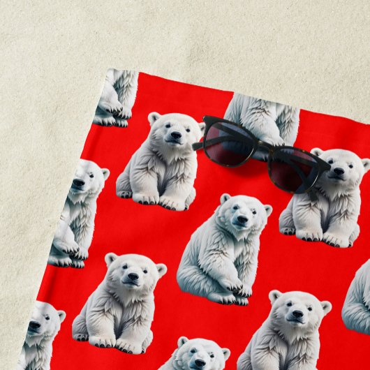 Polar Bear Pattern Design On Red  ビーチタオル