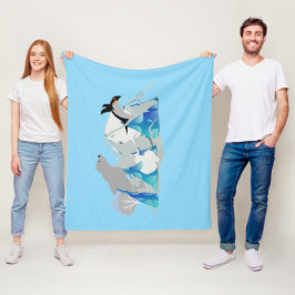 Polar bear, penguin abstract フリースブランケット