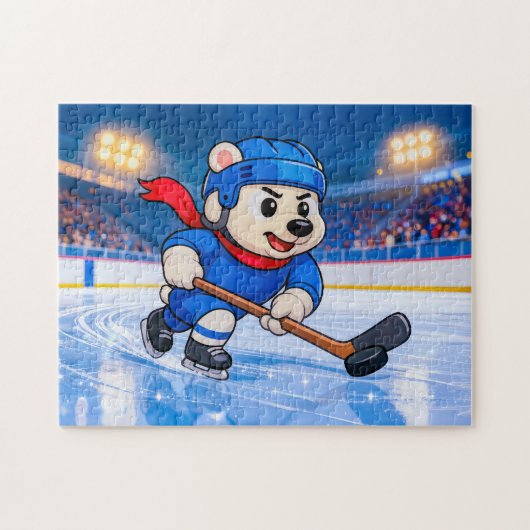 Polar Bear Playing Ice Hockey on a Frozen Rink ジグソーパズル (横)