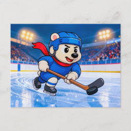 Polar Bear Playing Ice Hockey on a Frozen Rink ポストカード