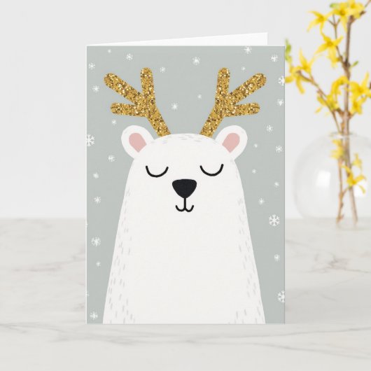 Polar Bear Reindeer Christmas Card カード (黄色い花)