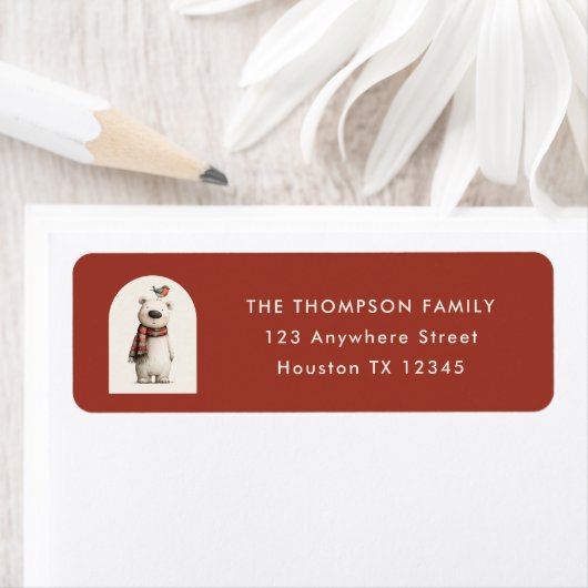 Polar Bear Robin Christmas Return Address ラベル (インサイチュ)